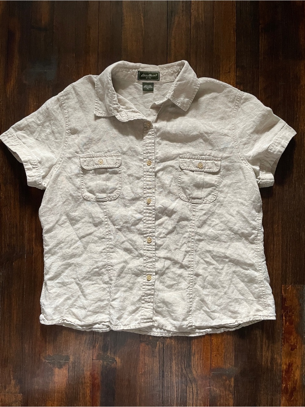 Eddie Bauer Women's Linen Short Sleeve Button Down Shirt XL